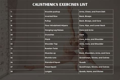 calisthenics results|complete list of calisthenics exercises.